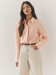 Orange/White Stripe Fitted Collared Essential Long Sleeve Shirt - Image 1 of 9