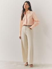 Orange/White Stripe Fitted Collared Essential Long Sleeve Shirt - Image 2 of 9