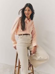 Orange/White Stripe Fitted Collared Essential Long Sleeve Shirt - Image 3 of 9