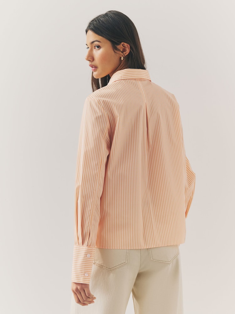 Orange/White Stripe Fitted Collared Essential Long Sleeve Shirt - Image 4 of 9