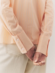 Orange/White Stripe Fitted Collared Essential Long Sleeve Shirt - Image 5 of 9