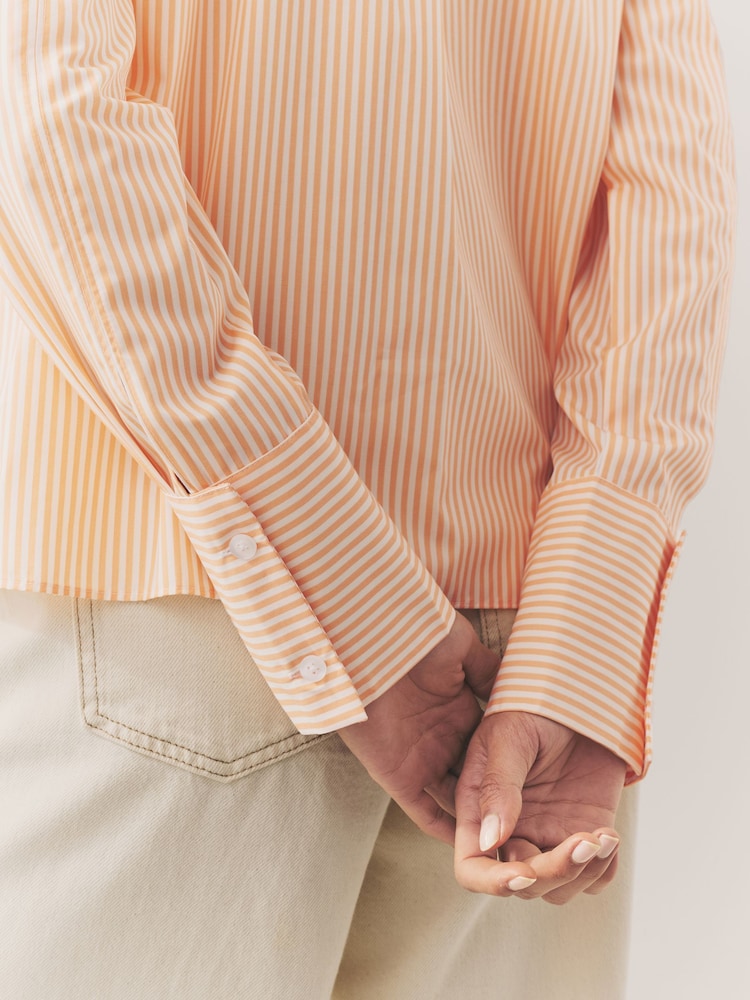 Orange/White Stripe Fitted Collared Essential Long Sleeve Shirt - Image 5 of 9