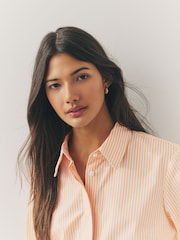 Orange/White Stripe Fitted Collared Essential Long Sleeve Shirt - Image 6 of 9