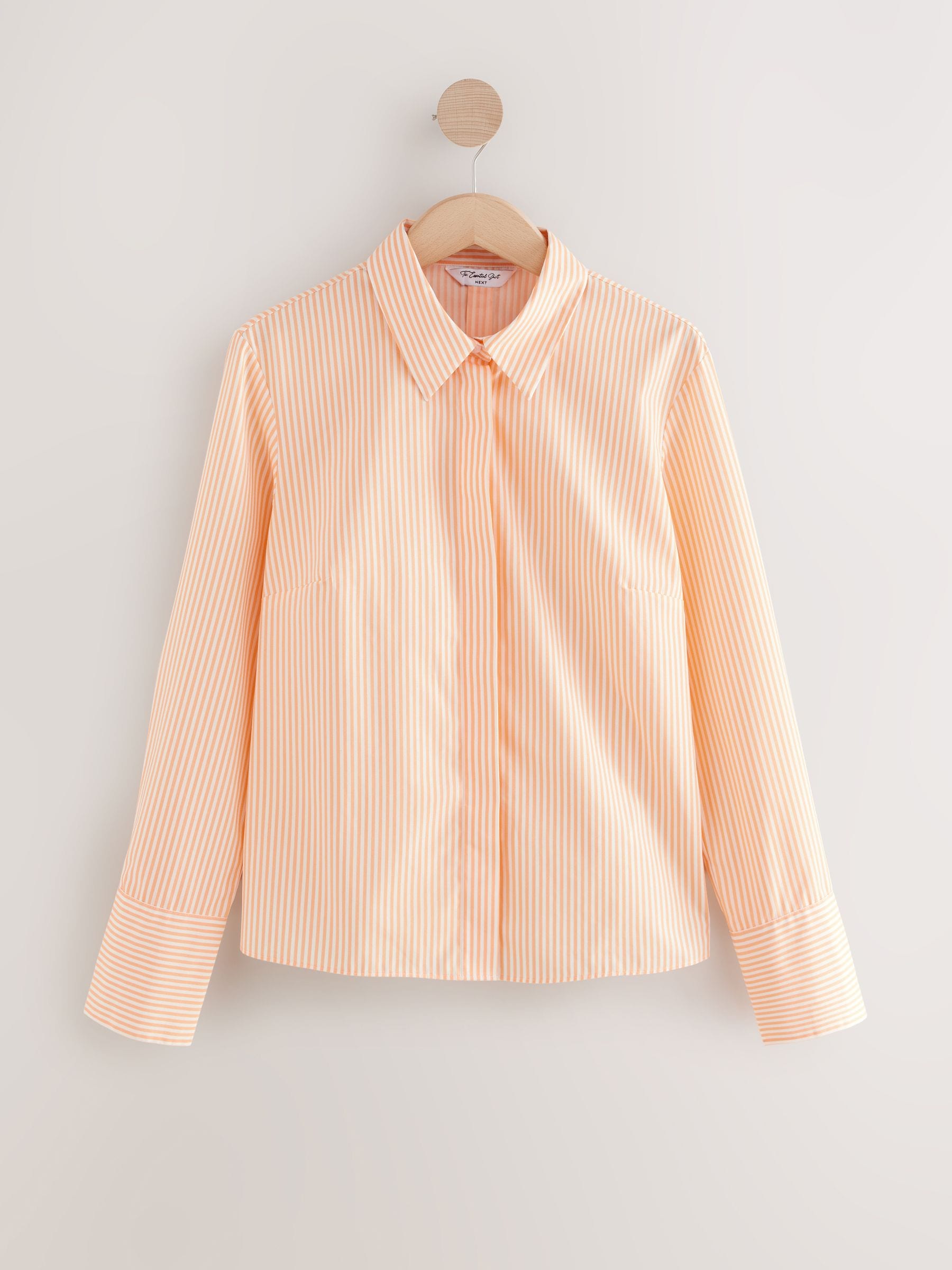 Buy Orange/White Stripe Fitted Collared Essential Long Sleeve