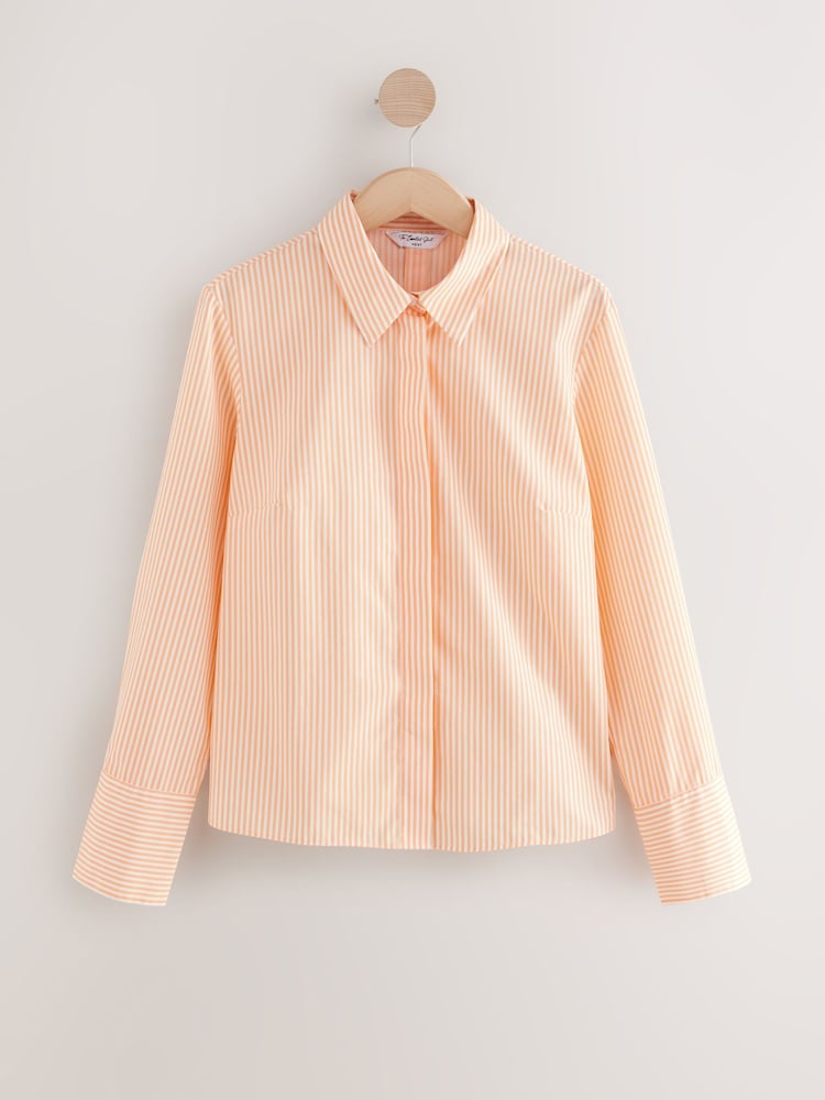 Orange/White Stripe Fitted Collared Essential Long Sleeve Shirt - Image 7 of 9