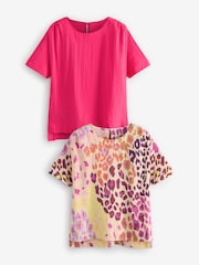Pink and Bright Animal Printed Textured Fabric Boxy T-Shirts 2 Pack - Image 1 of 13