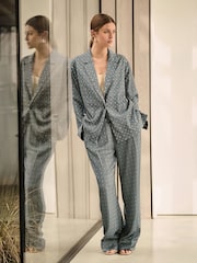 Blau - Hose mit weitem Beinschnitt und geometrischem Print - Image 1 of 8