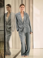 Blue Geo Print Relaxed Single Breasted Blazer - Image 4 of 9