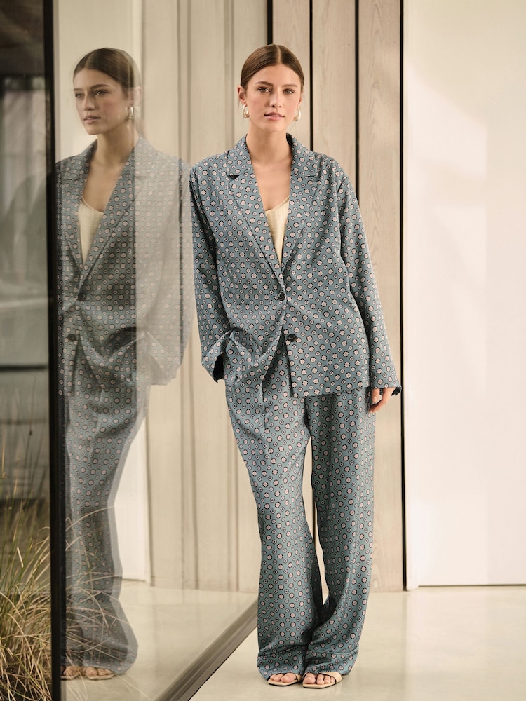 Blue Geo Print Relaxed Single Breasted Blazer - Image 4 of 9