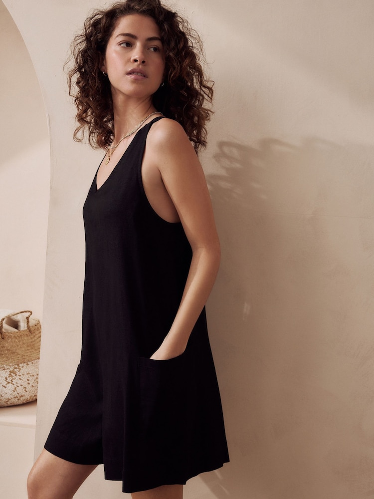 Black Linen Blend Playsuit - Image 1 of 7