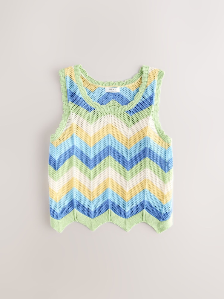 Blue Zigzag Knitted 100% Cotton Vest (3-16yrs) - Image 1 of 4