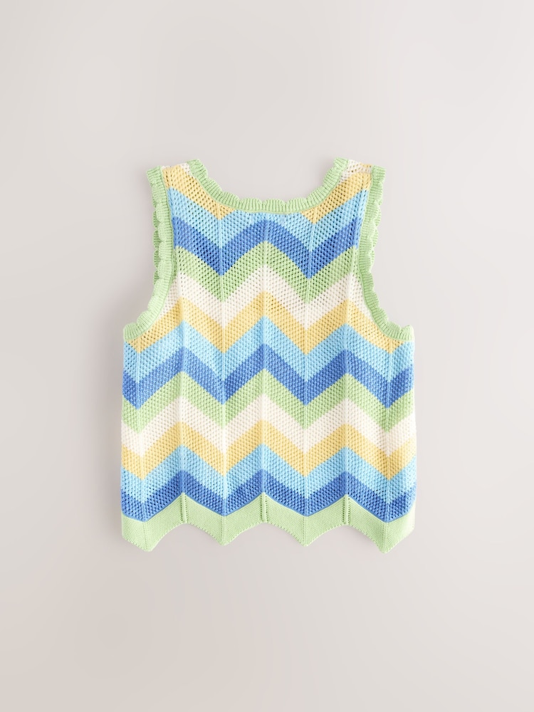 Blue Zigzag Knitted 100% Cotton Vest (3-16yrs) - Image 2 of 4