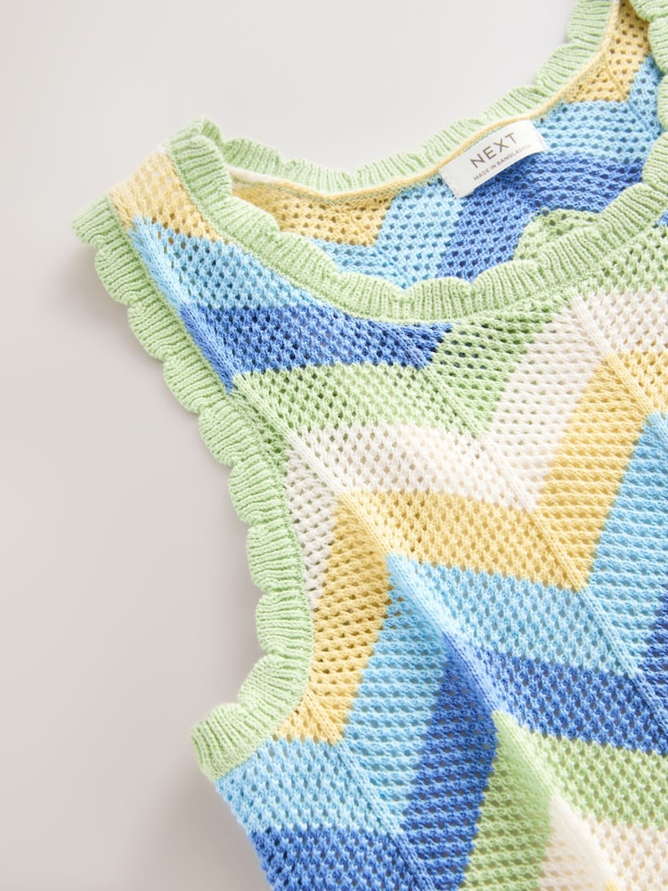 Blue Zigzag Knitted 100% Cotton Vest (3-16yrs) - Image 4 of 4