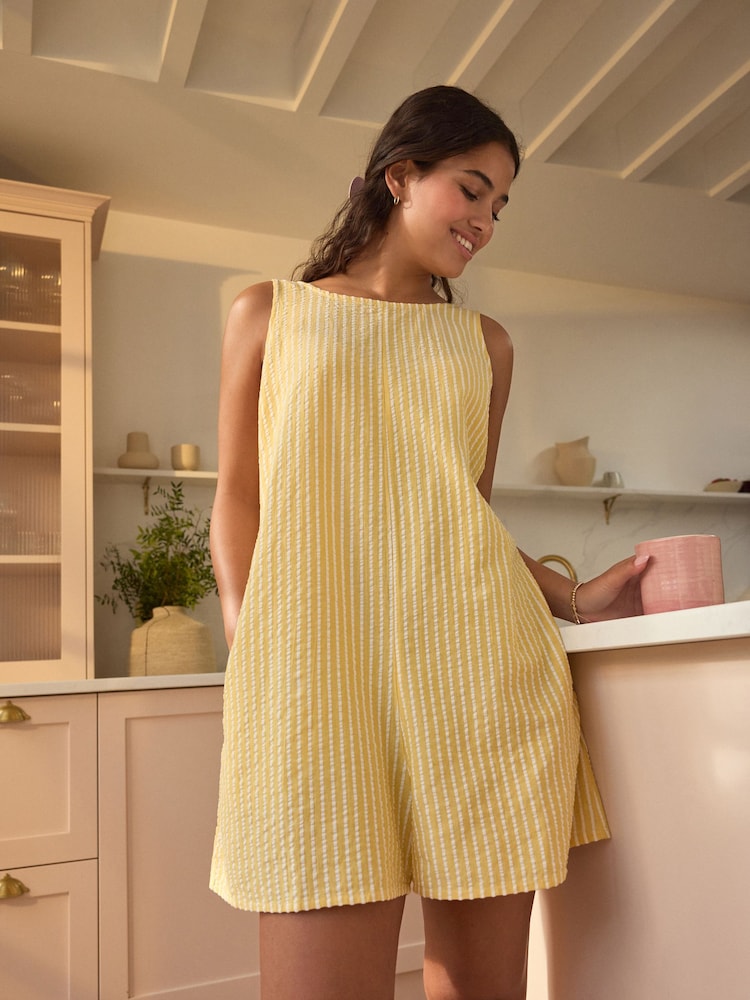 Yellow Textured Woven Playsuit - Image 1 of 6