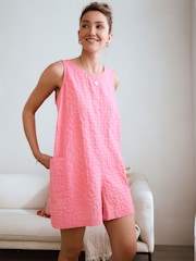 Fluro Pink Textured Woven Playsuit - Image 1 of 8