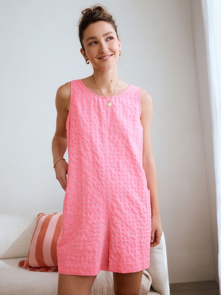 Fluro Pink Textured Woven Playsuit - Image 4 of 8
