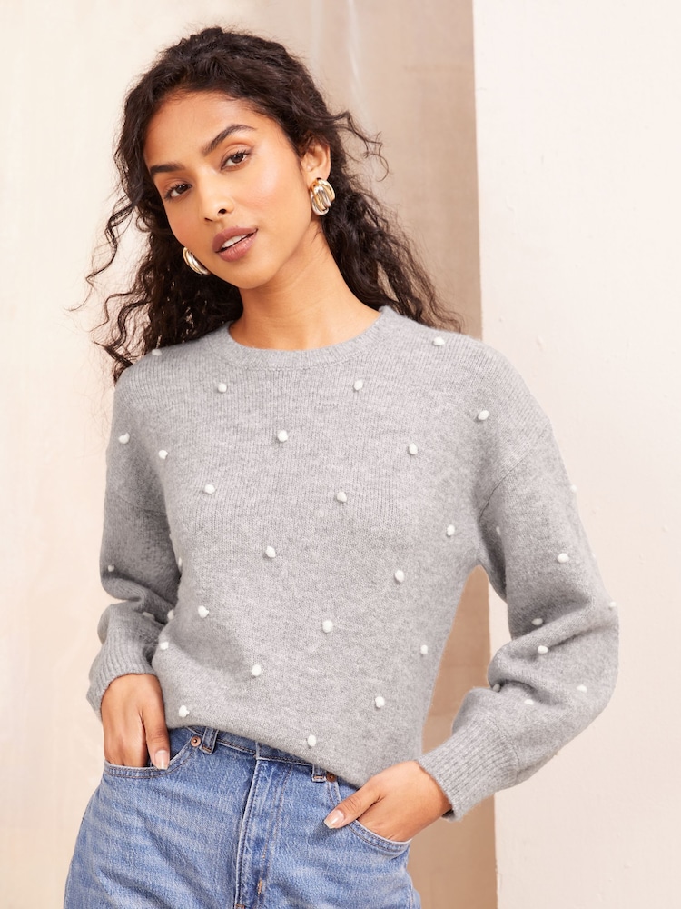 Friends Like These Grey Petite Bobble Crew Neck Jumper - Image 1 of 5