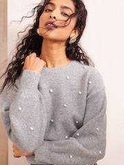 Friends Like These Grey Petite Bobble Crew Neck Jumper - Image 2 of 5