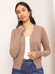 Friends Like These Taupe Petite V-Neck Cardigan - Image 2 of 4