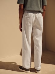 Ecru White Relaxed Fit Cotton Linen Twill Elasticated Waist Trousers - Image 3 of 8