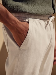 Ecru White Relaxed Fit Cotton Linen Twill Elasticated Waist Trousers - Image 4 of 8