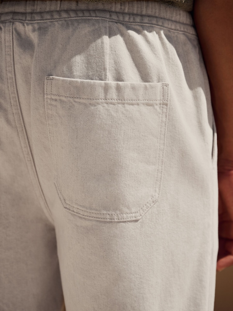 Ecru alb - Pantaloni din bumbac și in cu talie elastică din twill - Image 5 of 8