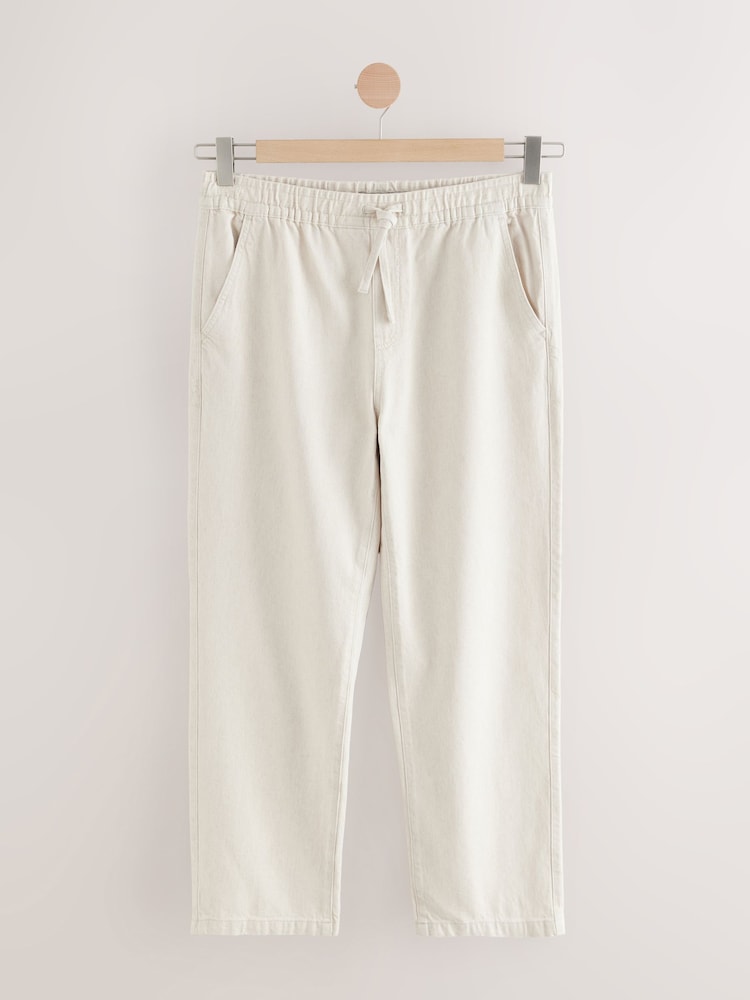Ecru alb - Pantaloni din bumbac și in cu talie elastică din twill - Image 6 of 8