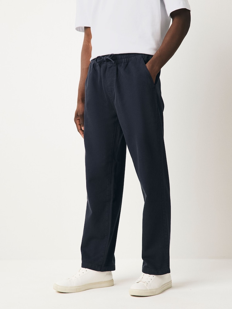 Azul marino - Cotton Linen Twill Elasticated Waist Trousers - Imagen 1 de 10