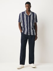 Azul marino - Cotton Linen Twill Elasticated Waist Trousers - Imagen 2 de 10