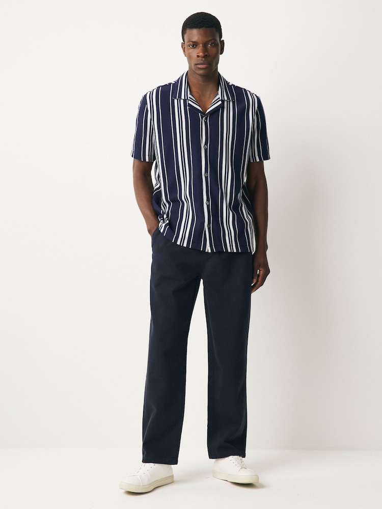 Azul marino - Cotton Linen Twill Elasticated Waist Trousers - Imagen 2 de 10