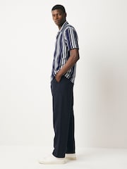 Azul marino - Cotton Linen Twill Elasticated Waist Trousers - Imagen 4 de 10
