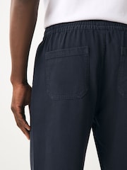 Azul marino - Cotton Linen Twill Elasticated Waist Trousers - Imagen 6 de 10