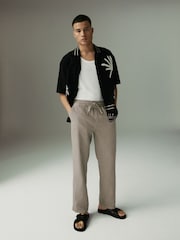 Mushroom Brown Relaxed Fit Cotton Linen Twill Elasticated Waist Trousers - Image 3 of 13