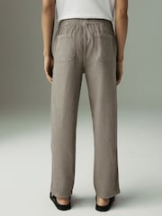 Mushroom Brown Relaxed Fit Cotton Linen Twill Elasticated Waist Trousers - Image 4 of 13