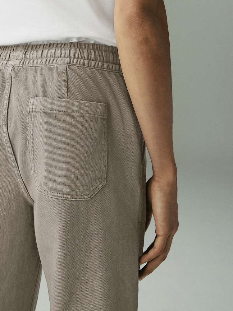 Mushroom Brown Relaxed Fit Cotton Linen Twill Elasticated Waist Trousers - Image 5 of 13