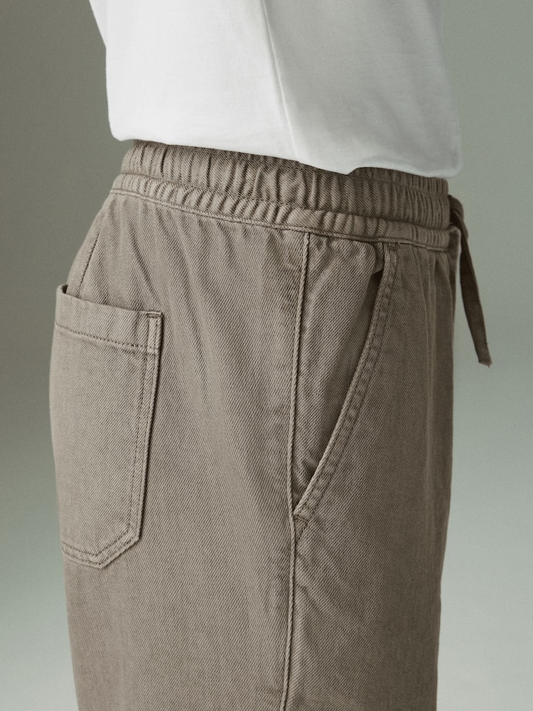 Mushroom Brown Relaxed Fit Cotton Linen Twill Elasticated Waist Trousers - Image 6 of 13
