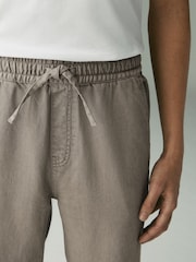 Mushroom Brown Relaxed Fit Cotton Linen Twill Elasticated Waist Trousers - Image 7 of 13