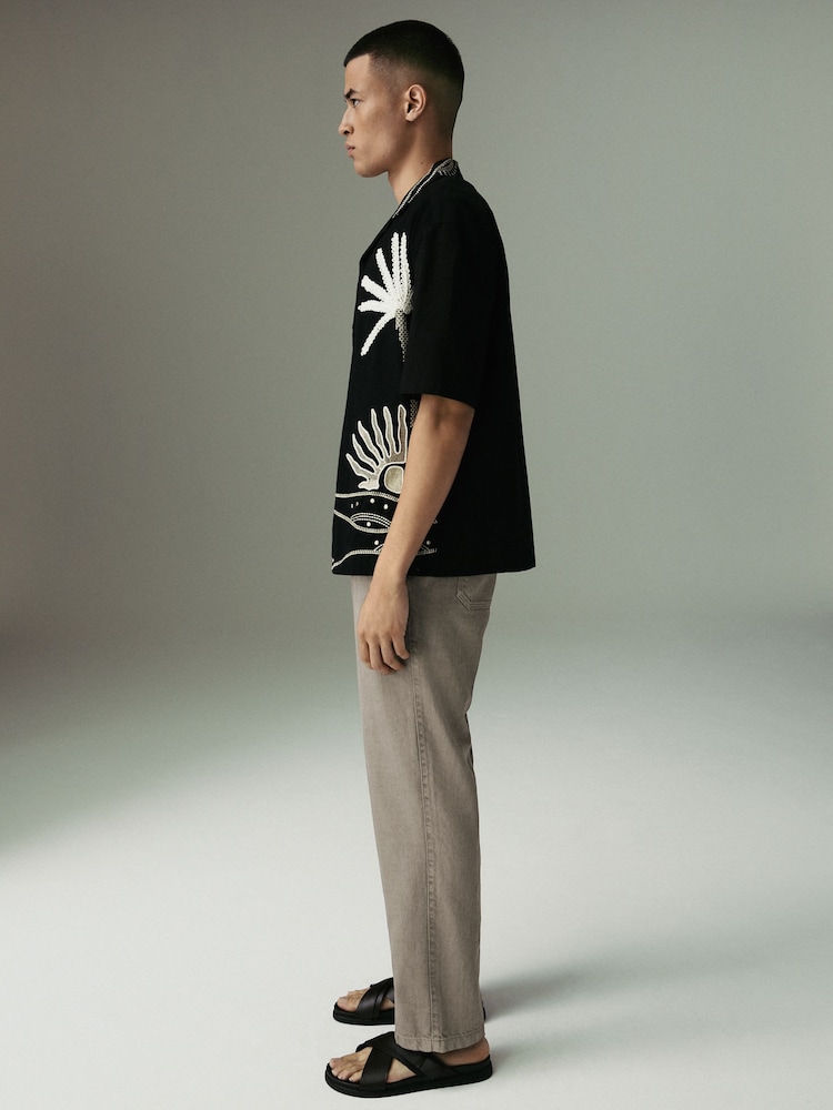 Mushroom Brown Relaxed Fit Cotton Linen Twill Elasticated Waist Trousers - Image 8 of 13