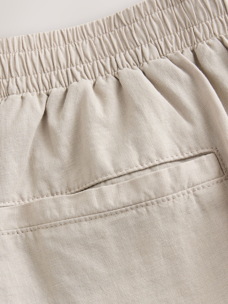 Natural Relaxed Fit Linen Cotton Elasticated Waist Drawstring Trousers - Image 10 of 10