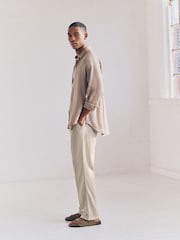 Natural Relaxed Fit Linen Cotton Elasticated Waist Drawstring Trousers - Image 2 of 10