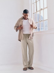 Natural Relaxed Fit Linen Cotton Elasticated Waist Drawstring Trousers - Image 3 of 10