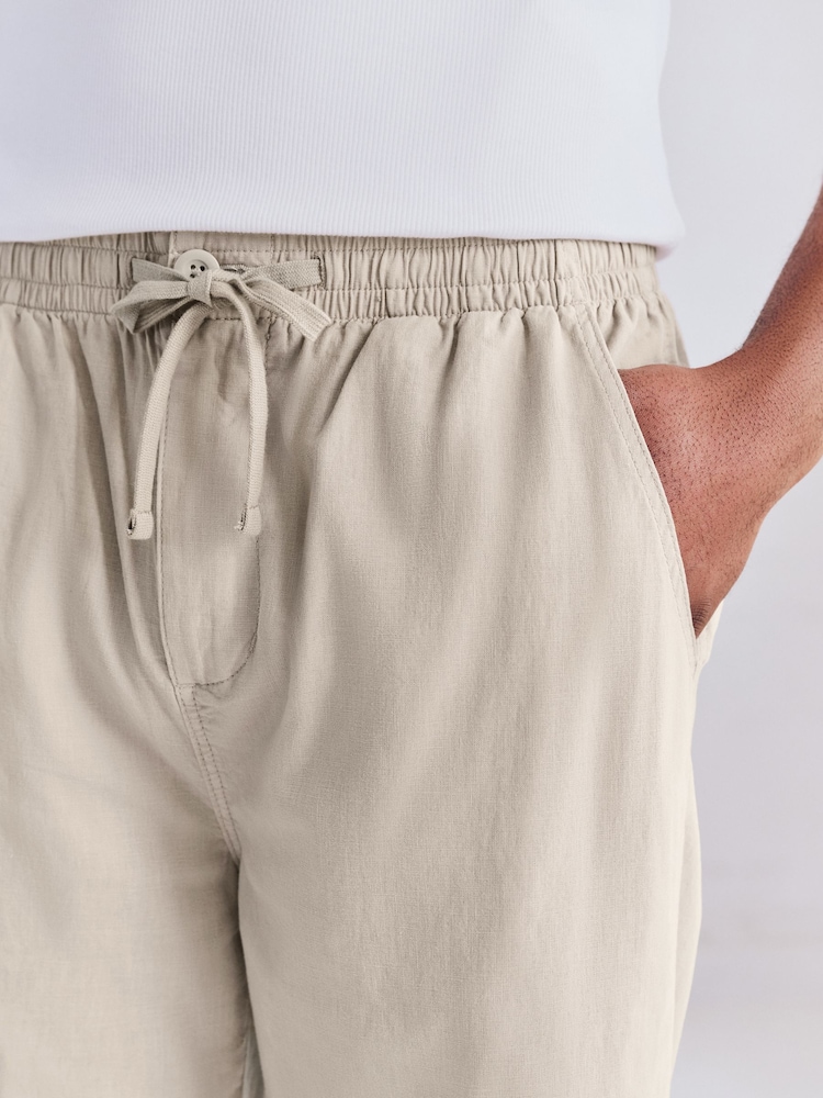 Natural Relaxed Fit Linen Cotton Elasticated Waist Drawstring Trousers - Image 5 of 10