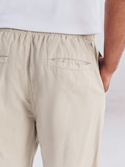 Natural Relaxed Fit Linen Cotton Elasticated Waist Drawstring Trousers - Image 6 of 10