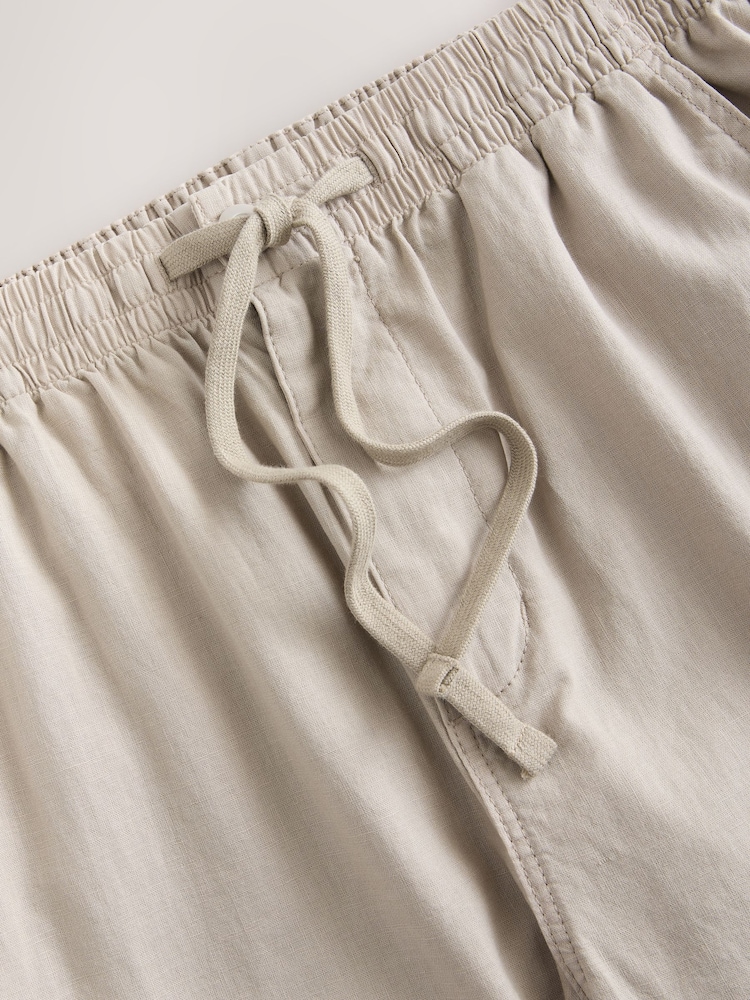 Natural Relaxed Fit Linen Cotton Elasticated Waist Drawstring Trousers - Image 8 of 10