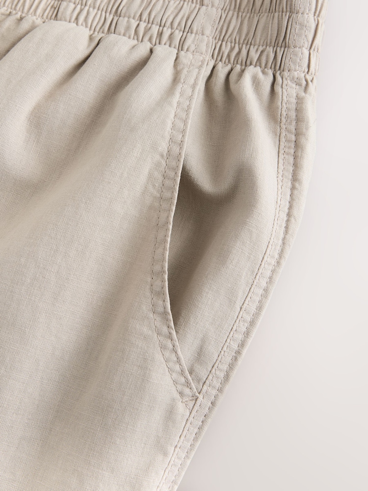 Natural Relaxed Fit Linen Cotton Elasticated Waist Drawstring Trousers - Image 9 of 10