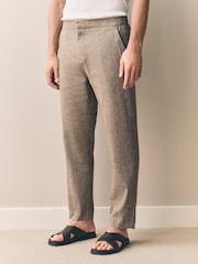 Brown Signature Italian Easy Iron Linen Blend Trousers - Image 1 of 10