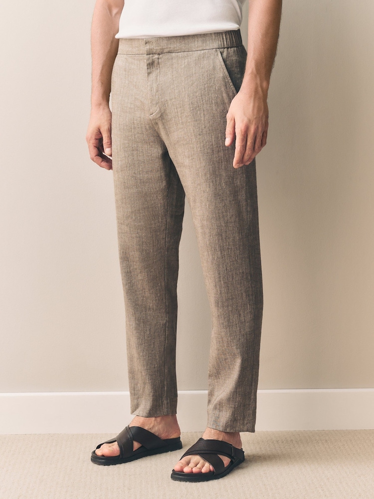 Brown Signature Italian Easy Iron Linen Blend Trousers - Image 1 of 10