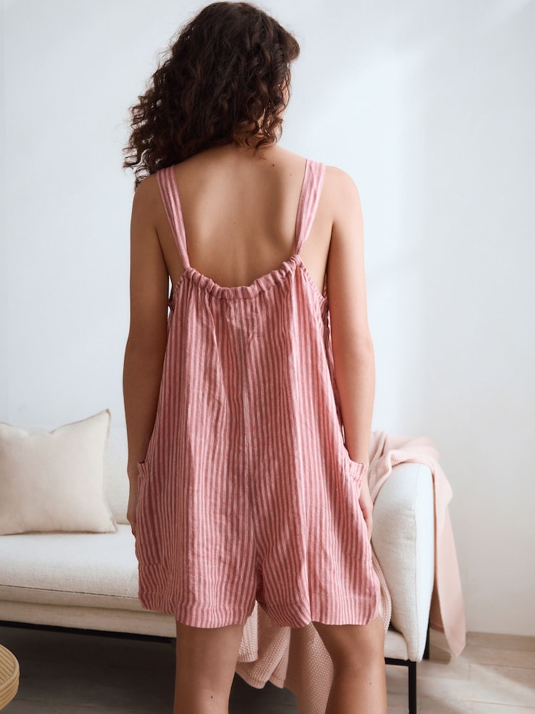 Pink Stripe 100% Linen Playsuit - Image 4 of 5