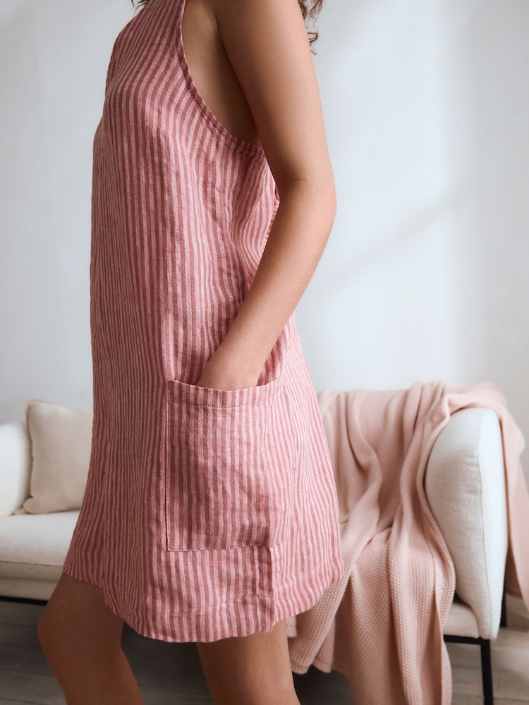 Pink Stripe 100% Linen Playsuit - Image 5 of 5
