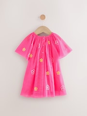 Bright Pink Sequin Mesh Dress (3mths-8yrs) - Image 6 of 8